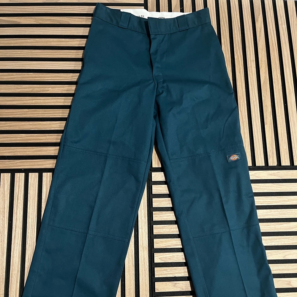 Dickies Twill Work Pants Loose Fit Straight Leg Double Knee Teal Men’s 30x32